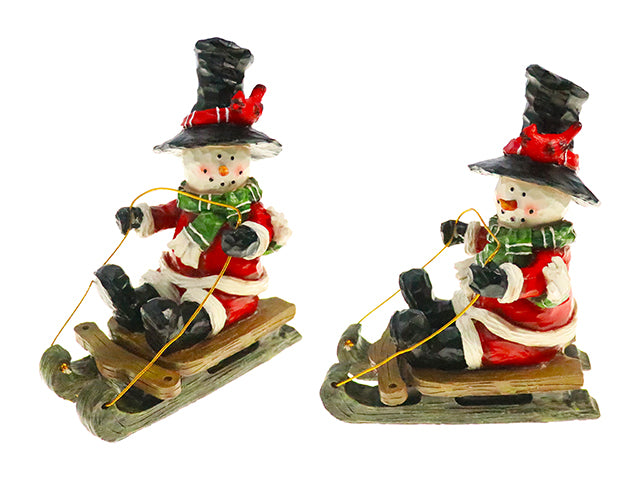 Carton of 6 9-1/4in x 7.5in Xmas Polyresin Vintage Snowman w/Sledge.