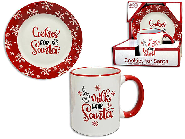 Carton of 4 Set/2 Xmas Stoneware Plate Mug Set. Incl:1x 7.5in Salad Plate + 1x 325ml (11oz) Mug. CBX.