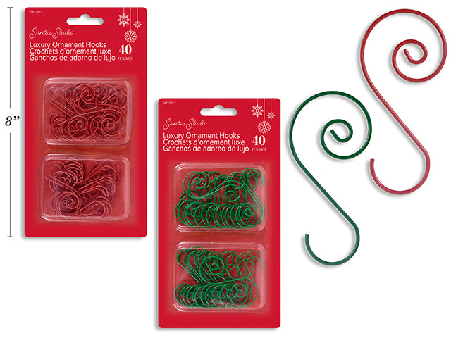 Carton of 24 40pk Luxury Scroll Red / Green Ornament Hooks. b/c.