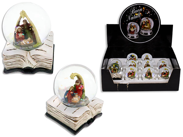 Carton of 24 2.5in(H) Xmas Nativity Water Globe w/Resin Bible Base. 45mm Globe. 2 Asst. 12/Dsp.