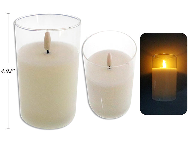 Carton of 12 4.92in(H) x 2.95in(D) Xmas B/O LED Clear Glass Candle w/Bullet Flame. Colour Box.