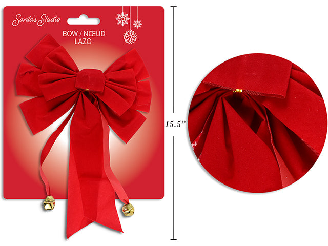 Carton of 24 16in x 10.25in Red Velvet Bow w/2 Jingle Bells Red Color Only, T.o.c.