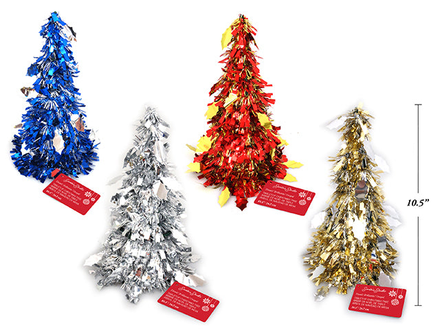 Carton of 24 10-1/2in Tinsel Tabletop Xmas Tree 4 Asst.Colors. Cht