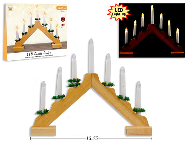 Carton of 12 15.75in x 11.81in Xmas B/O 7-LED Wooden Candle Bridge Arch Light. Natural Colour. Colour Box.