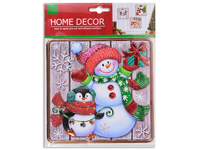 Carton of 24 Xmas Embossed Square Snowman / Santa Plank Wall Decor Stickers. Polybag w/Insert.