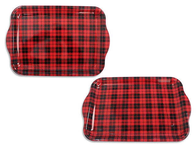 Carton of 24 17.75in x 12in Xmas Buffalo Plaid Rectangle Plate.