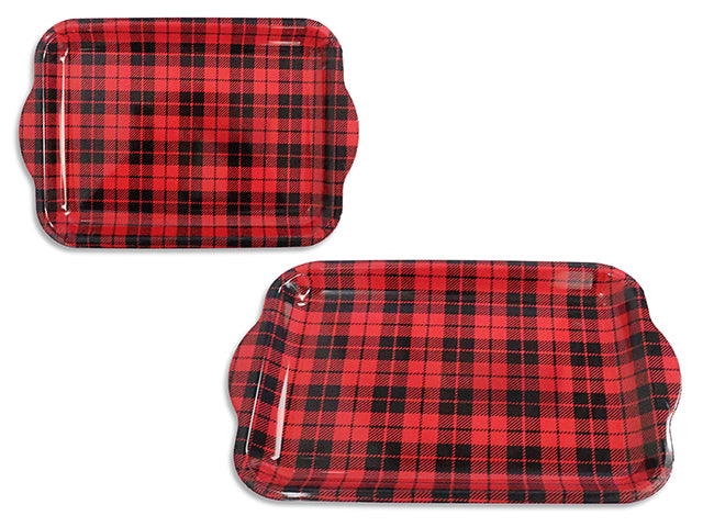 Carton of 24 13-3/8in x 8-7/8in Xmas Buffalo Plaid Rectangle Plate.