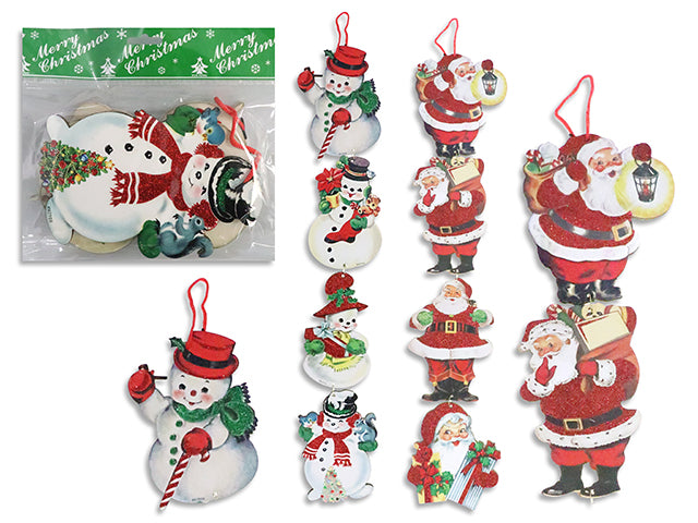 Carton of 24 29.75in Xmas 4-Section Hanging Glitter Snowman / Santa Foam Plaque w/Jingle Bell. 2 Asst. Pbh.