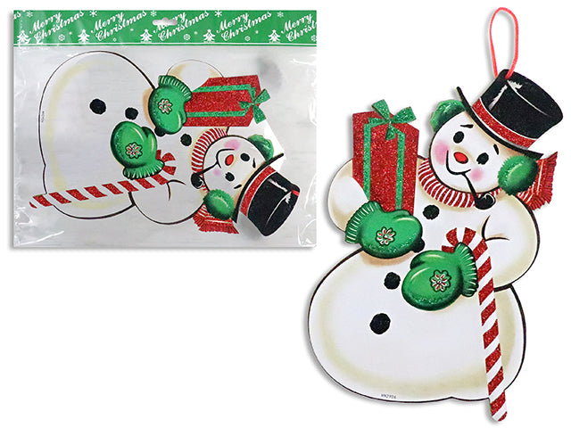 Carton of 24 14in Xmas Snowman Glitter Hanging Foam Plaque. Pbh.