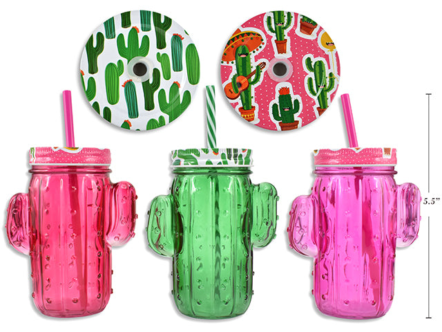 Tinted Glass Cactus Mason Jar