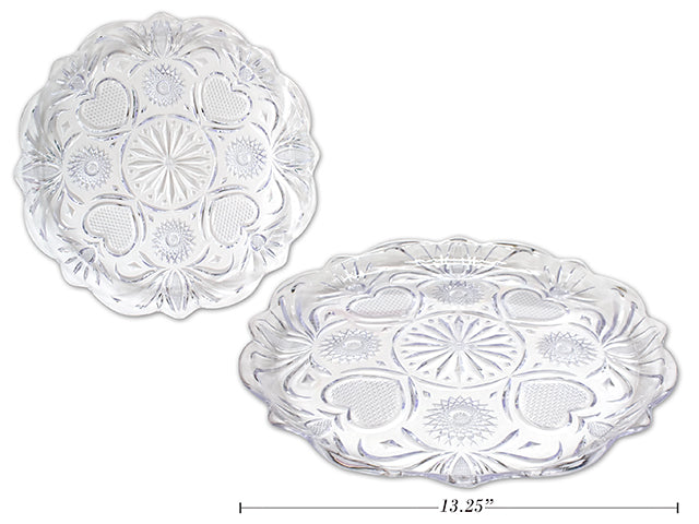 Scalloped Crystal Round Serving Plate With Hearts