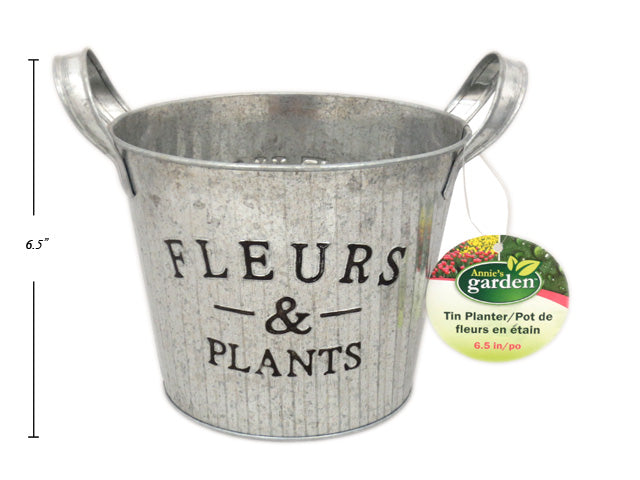 Cottage Ribbed Tin Planter With Handle