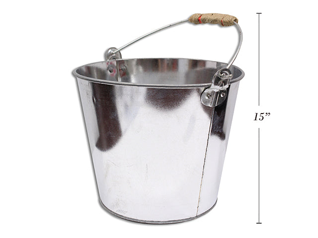 Galvanized Metal Pail With Rope Wrapped Handle