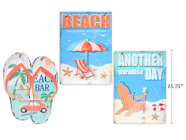 Embossed Metal Old Fashion Signs Beach