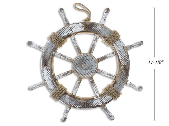 Jute Wrapped Reclaimed Wood Sail Boat Helm With Twisted Jute Hanger