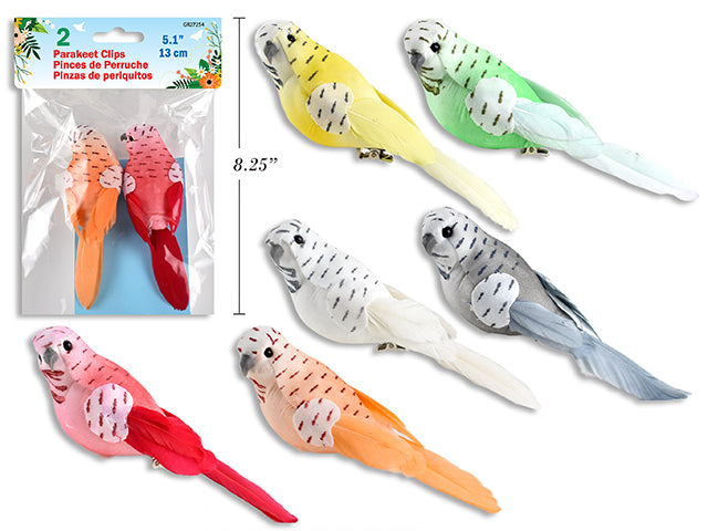 Flocked Foam Parakeet With Feather Clips