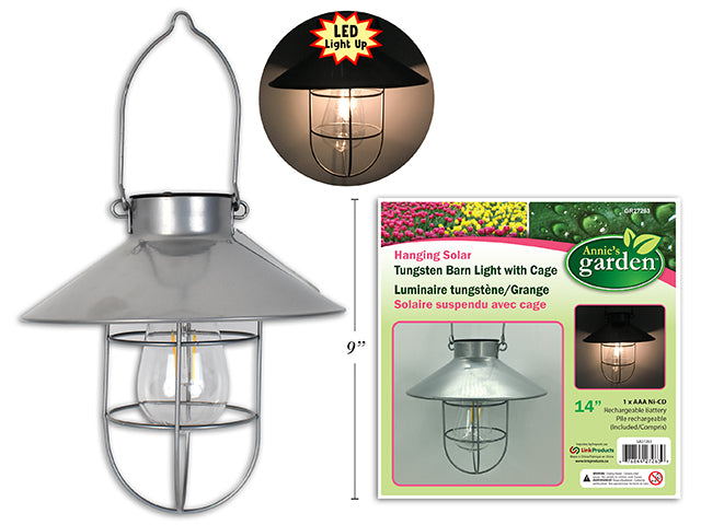 Garden Solar Hanging Warehouse Caged Light With Tungsten Bulb