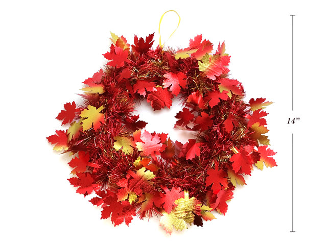 Harvest Tone Embossed Maple Leaf Tinsel Wreath