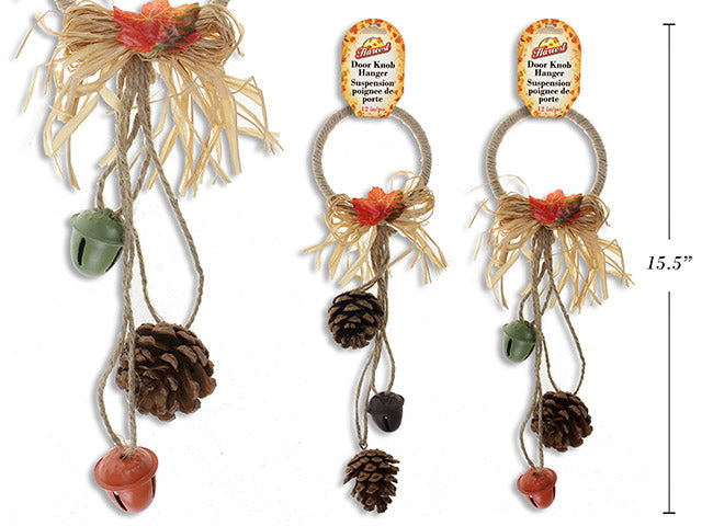 Harvest Jute Acorn Bell And Pine Cone Door Knob Hangers