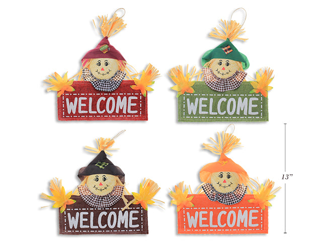 Harvest Buffalo Plaid Scarecrow Welcome Sign