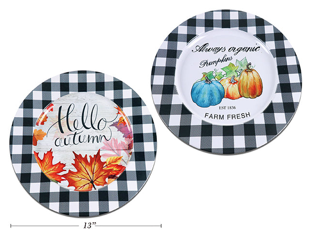 Harvest Printed Buffalo Plaid Round Metal Charger Plate