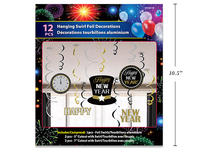 Happy New Year Hanging Foil Swirl Decoration