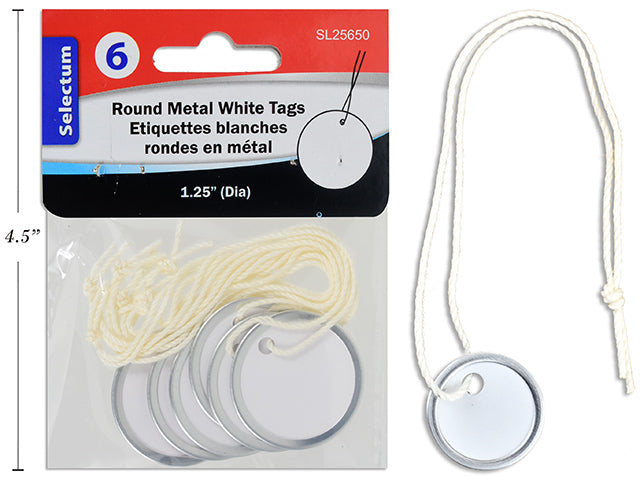 Round Metal White Tags With Knotted Strings Piece