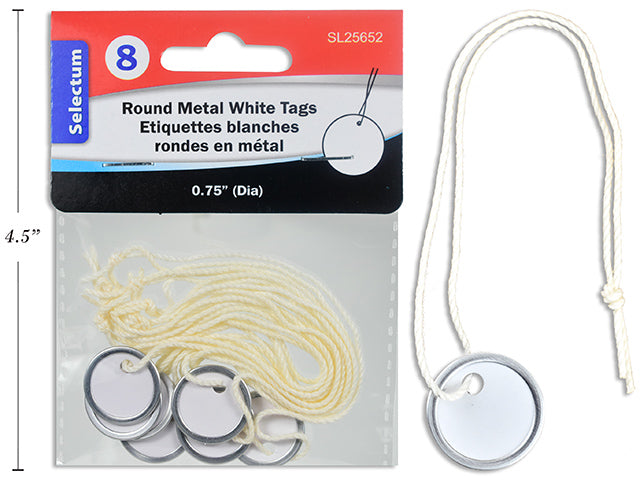 Round Metal White Tags With Knotted Strings Piece