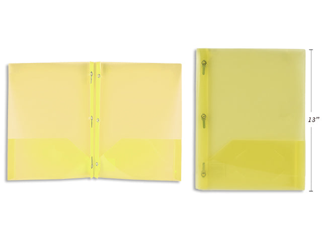 Yellow Plastic Portfolio With 2 Pockets And Prongs