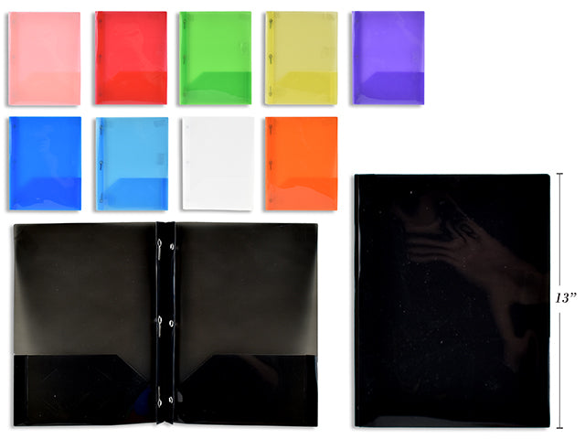 Assorted Color Plastic Portfolio With 2 Pockets And Prongs