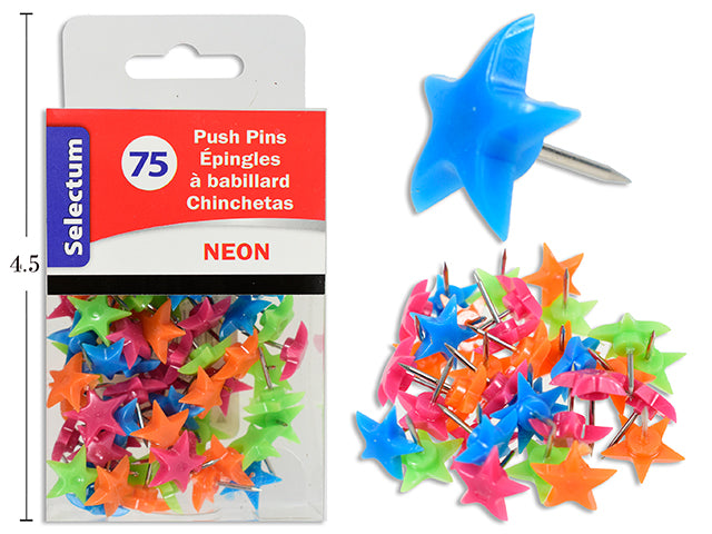 Neon Stars Push Pins
