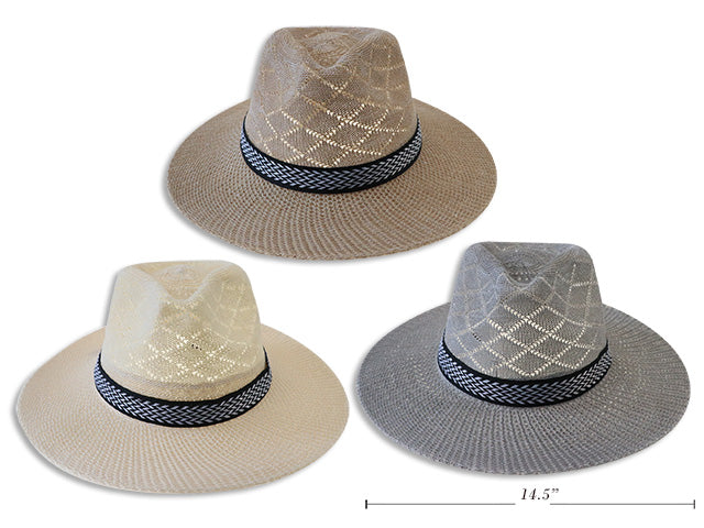 Mens Wide Brim Rattan Fedora Hat With Band