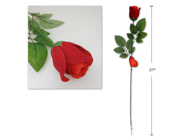 Valentines Single Stem Flocked Flannel Rose Bud