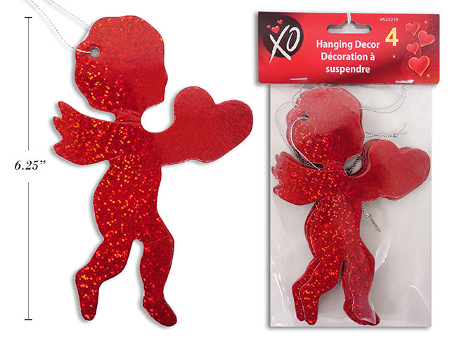 Holographic Hanging Cupid With Heart Ornaments