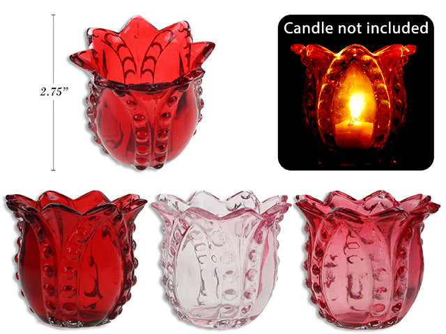 Embossed Tulip Glass T Light Votive Candle Holder