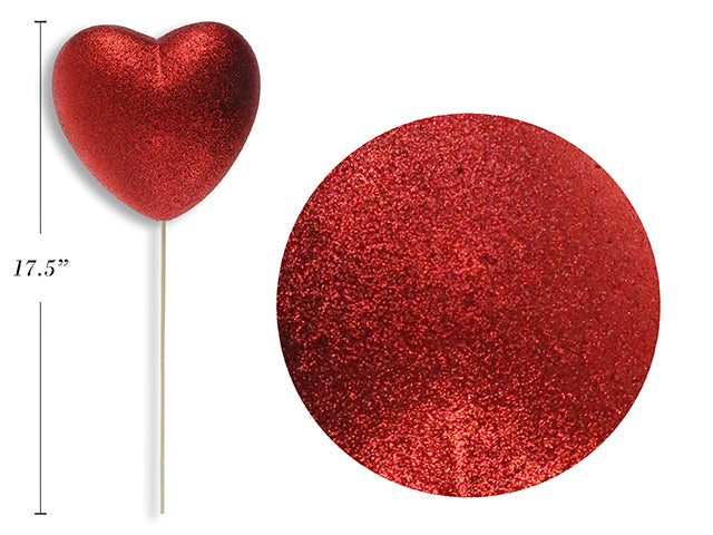 Valentines Jumbo Glitter Polyfoam Heart Pick