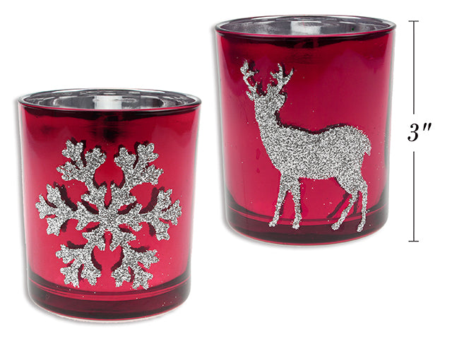 Mirrored Red Glass Candle Holder