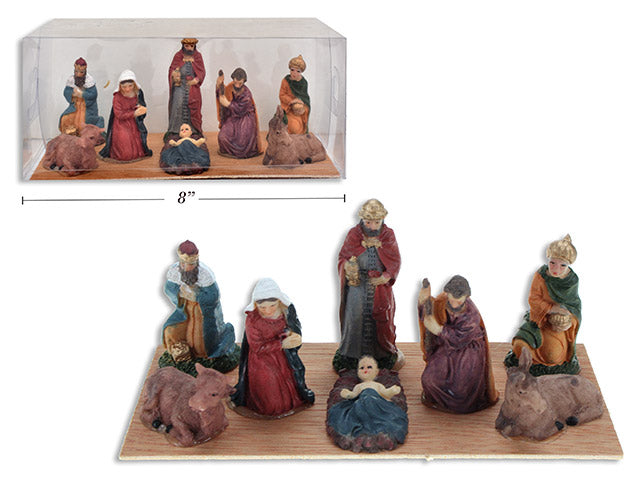 Porcelain Nativity Characters On Wood Platform