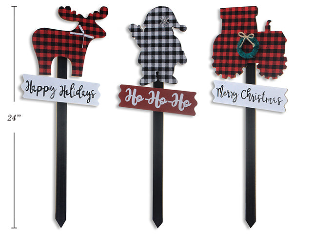 Buffalo Plaid Die Cut Christmas Character Outdoor Stake