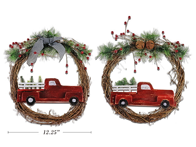 Christmas Truck Rattan Wreath
